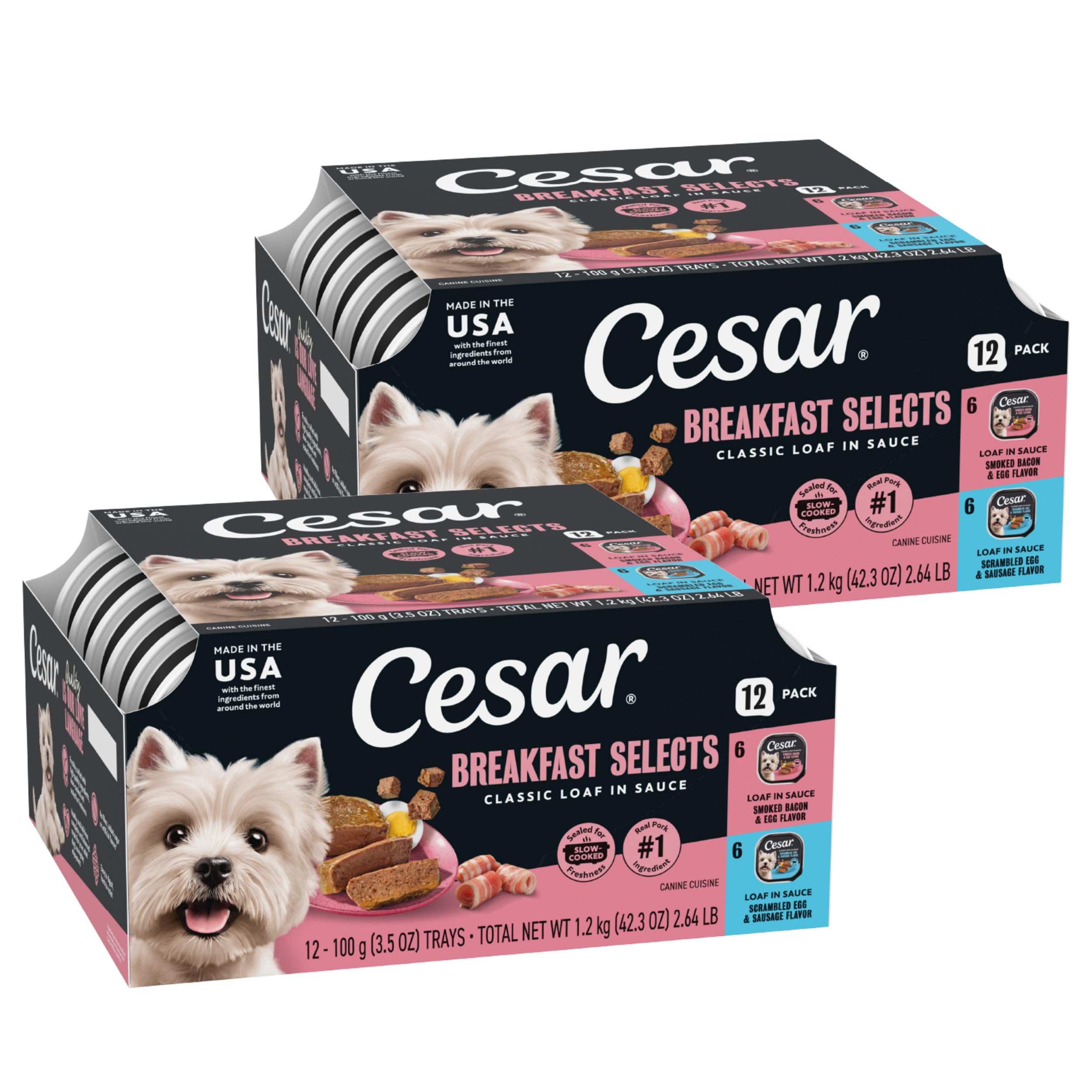 Cesar Classic Loaf wet dog food breakfast pack shown from the front.