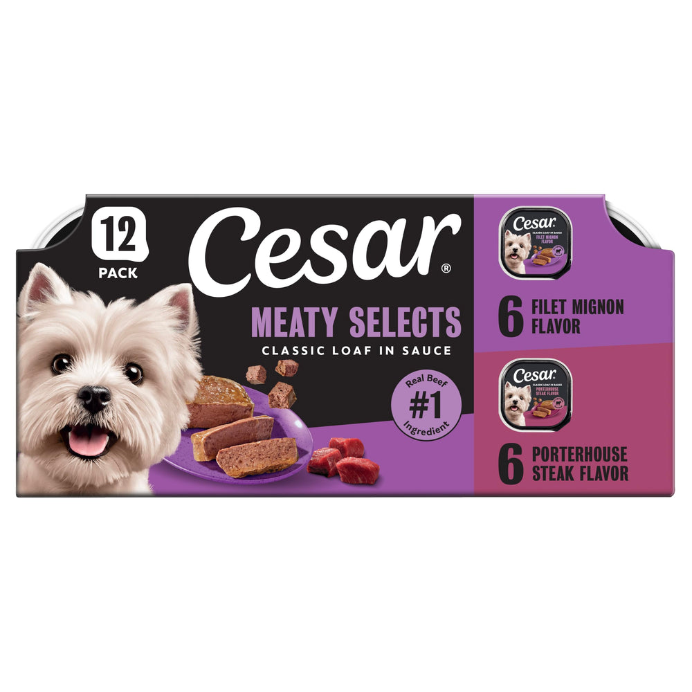 Cesar Classic Loaf wet dog food package shown from the front.