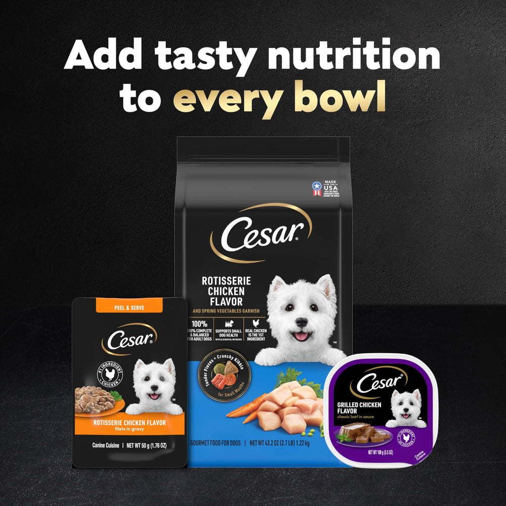 Cesar Filets in Gravy wet dog food showing its tender filet texture.