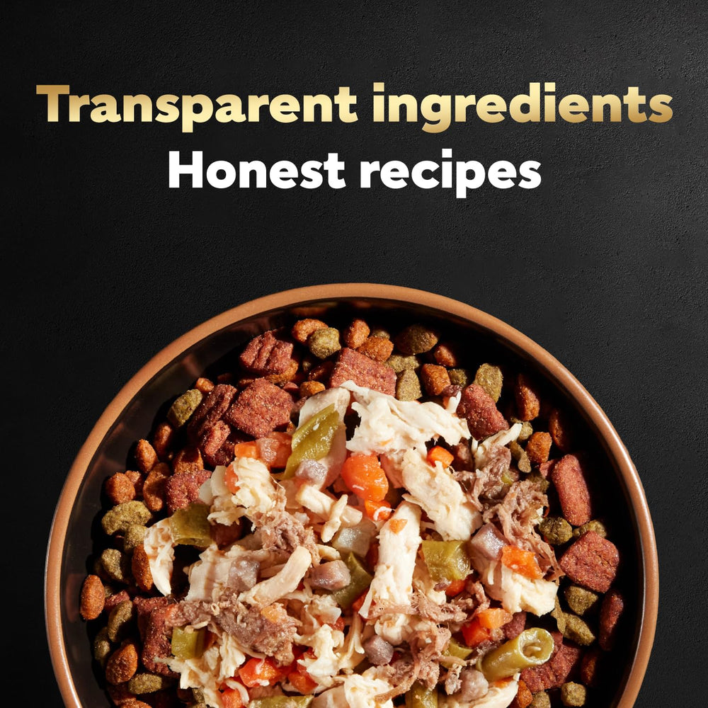 Cesar Simply Crafted dog food served as a topper mixed with kibble.