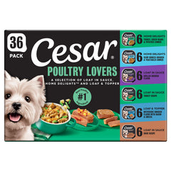 Cesar wet dog food Poultry Lovers Variety Pack shown from the front.