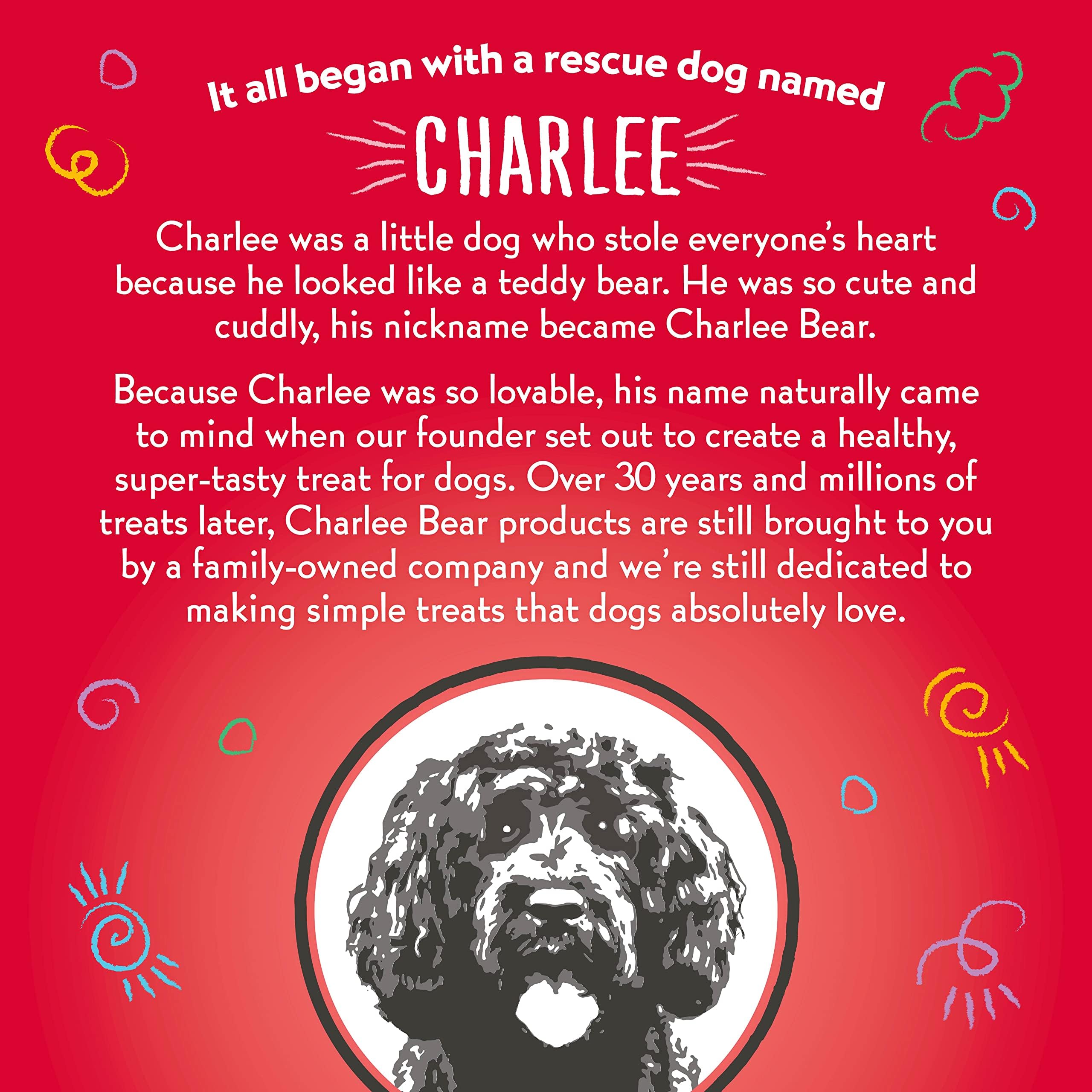 Charlee Bear Crunchy Dog Training Treats flavor label for Turkey, Sweet Potato and Cranberry.