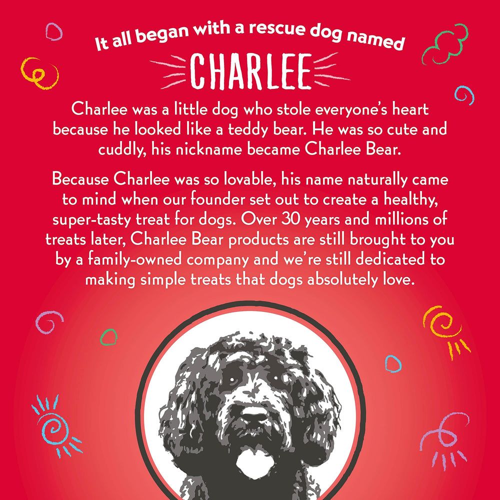 Charlee Bear Crunchy Dog Training Treats flavor label for Turkey, Sweet Potato and Cranberry.
