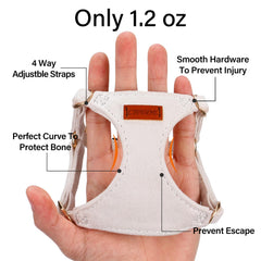 CHEDE puppy harness close-up showing its soft material and finished edges.