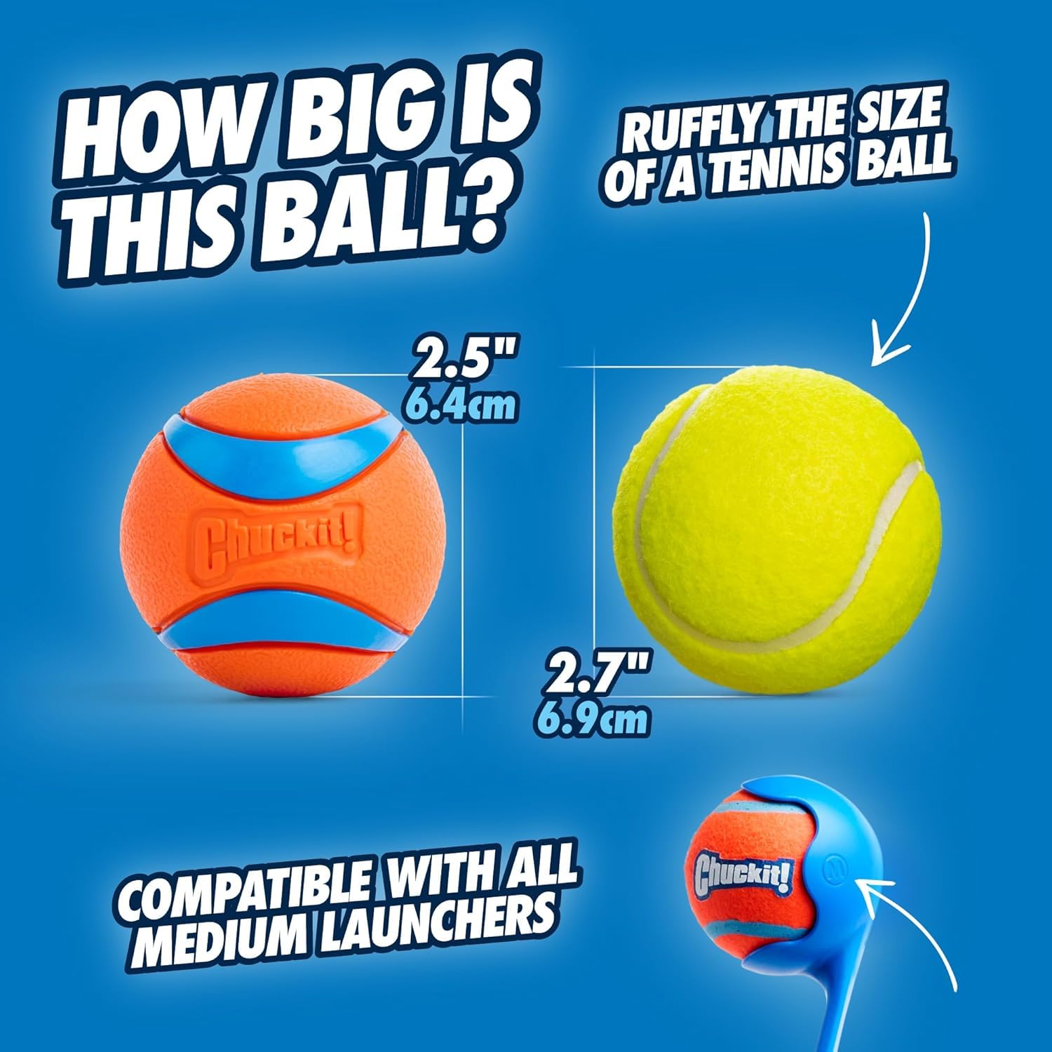 Chuckit! Duo 22M Double Launcher shown with a medium Chuckit! ball.