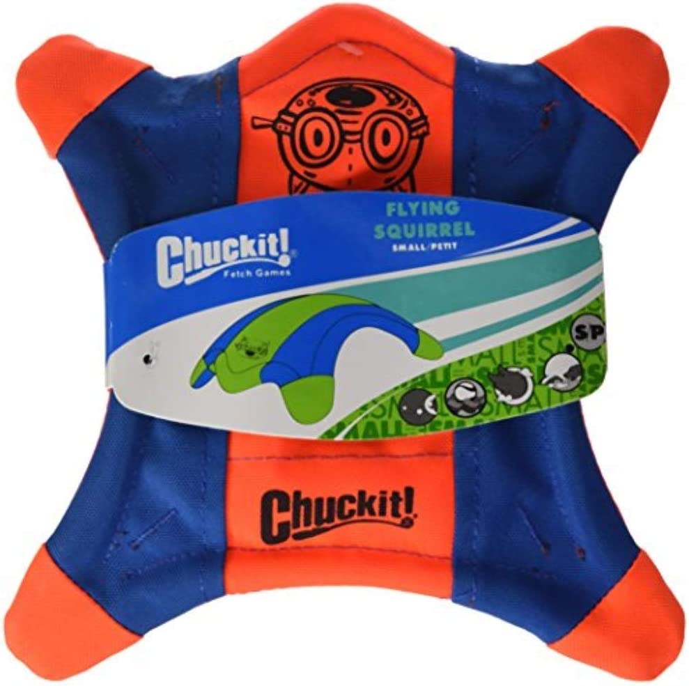 Chuckit! Small Flying Squirrel dog toy with its spinning feet in focus.