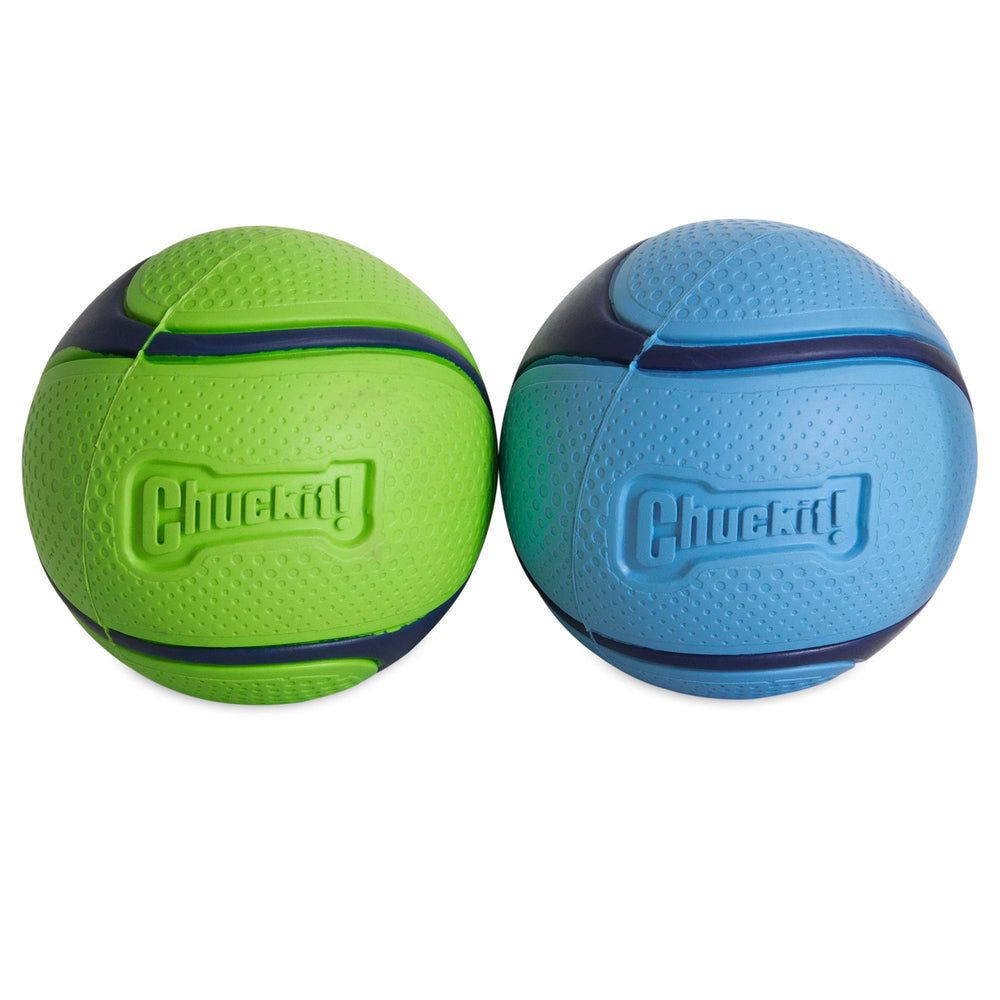 Chuckit! Sniff Fetch Balls shown in bacon and peanut butter scents.
