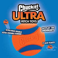 Chuckit! Ultra Rubber Dog Ball floating during a water fetch game.