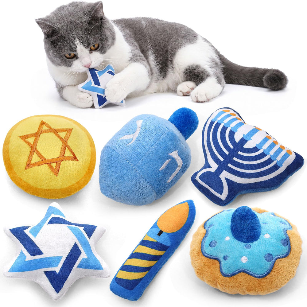CiyvoLyeen Hanukkah catnip toys shown as a six-piece festive set.