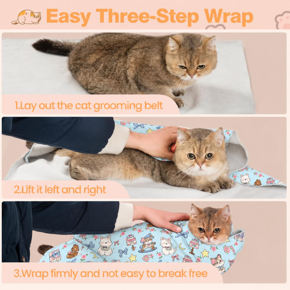 CKNCY cat grooming wrap self-adhesive closure shown in detail.