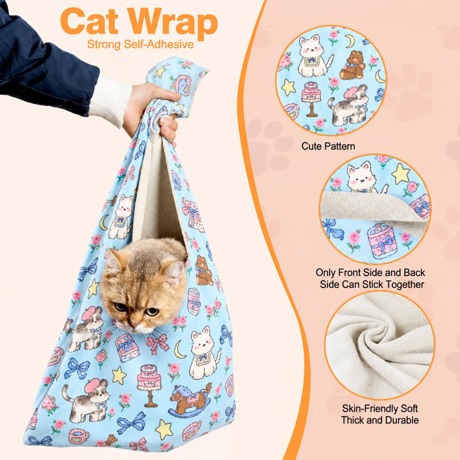 CKNCY cat grooming wrap shown folded into a different wrapping shape.