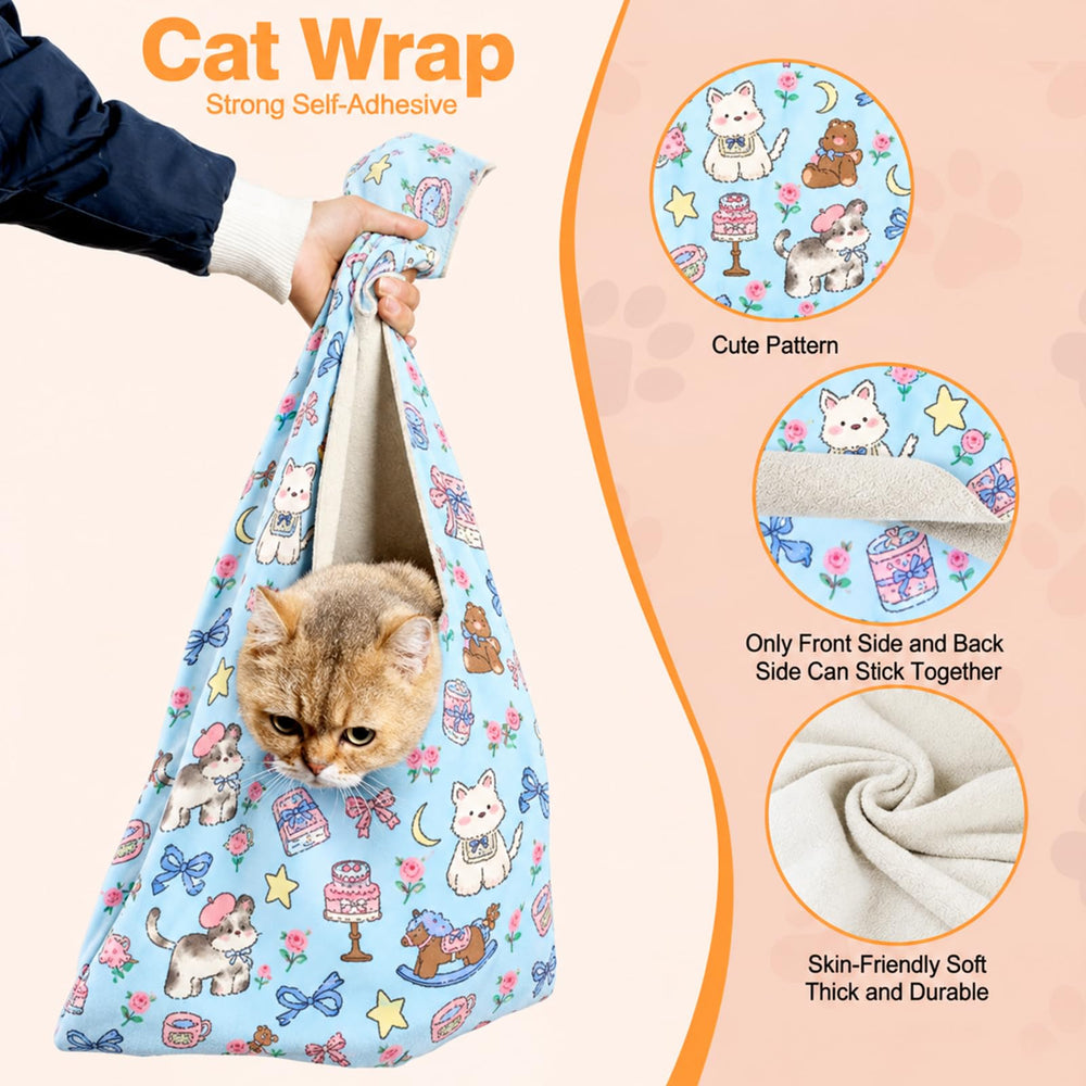 CKNCY cat grooming wrap shown folded into a different wrapping shape.