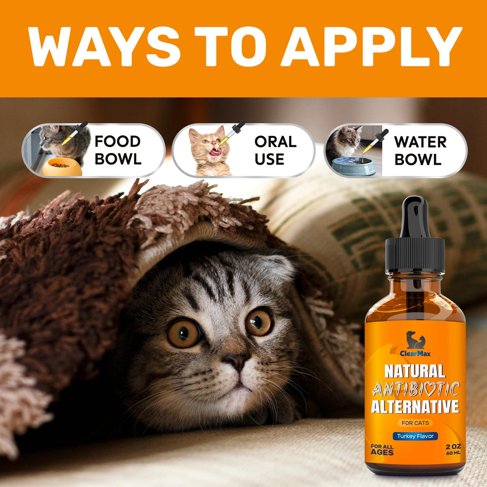Clear Max cat drops shown in a close-up of the liquid supplement.
