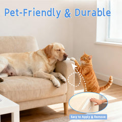 CllyCnny cat scratch protector applied to a sofa surface.