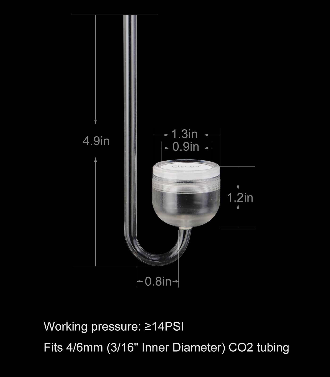 Clscea acrylic CO2 diffuser showing the CO2 tubing connection.
