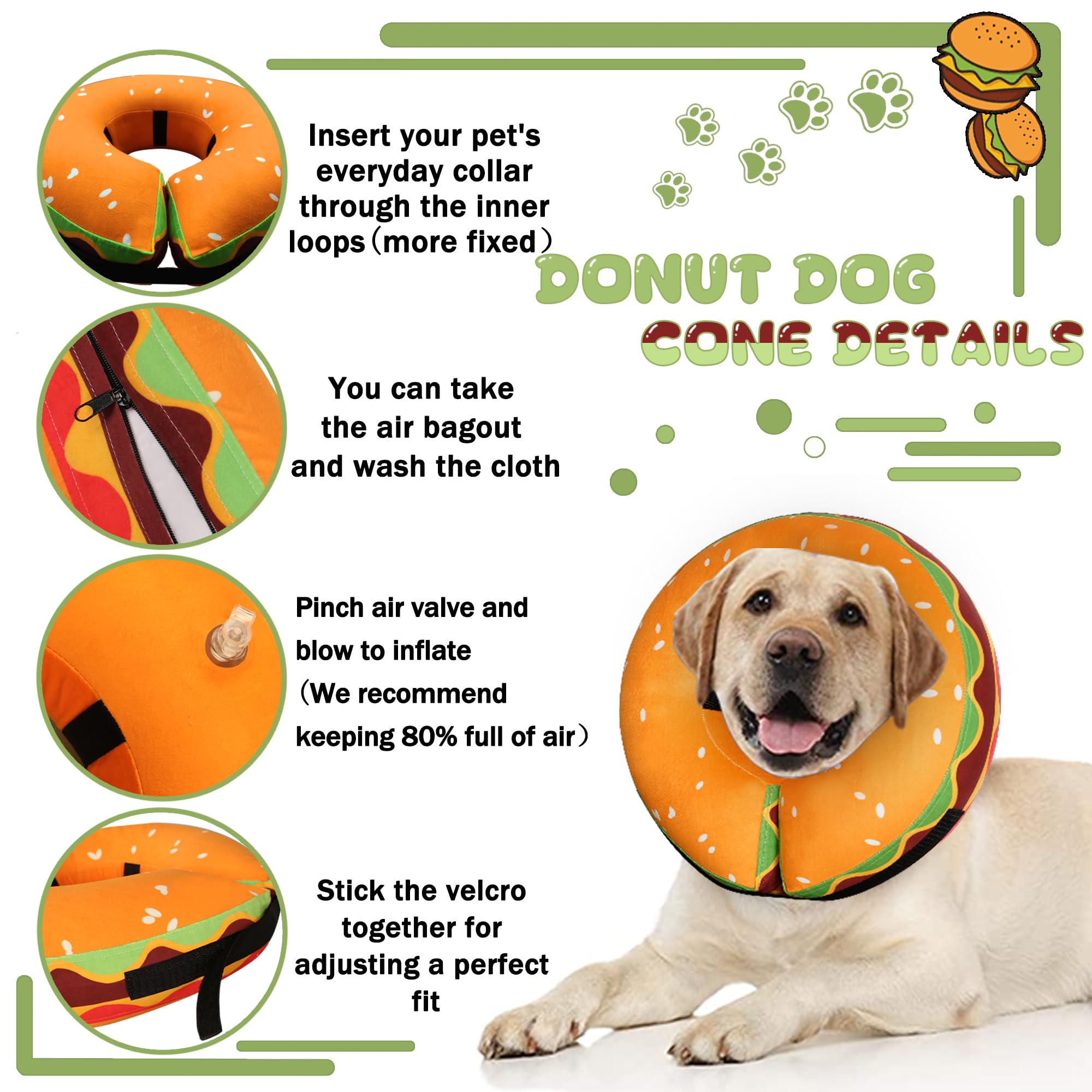 Cneo Inflatable Dog Cone Collar with the side zipper open for inner bag removal.