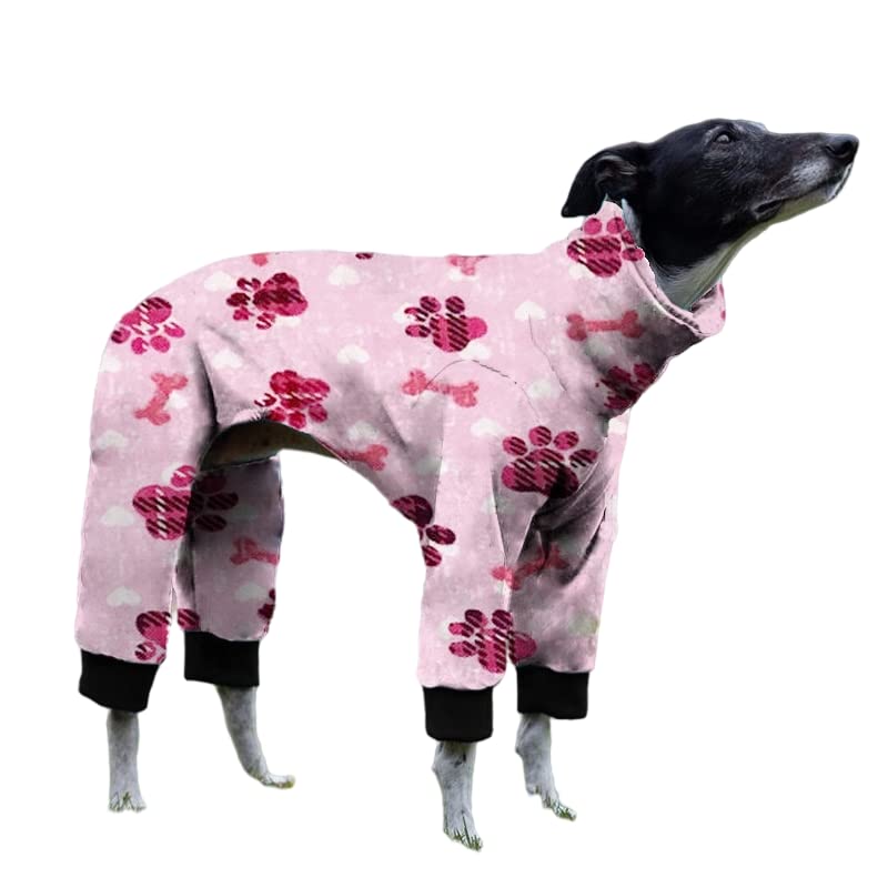 Cnkwei Dog Pajamas shown from the front with long sleeves and a grey paw print.