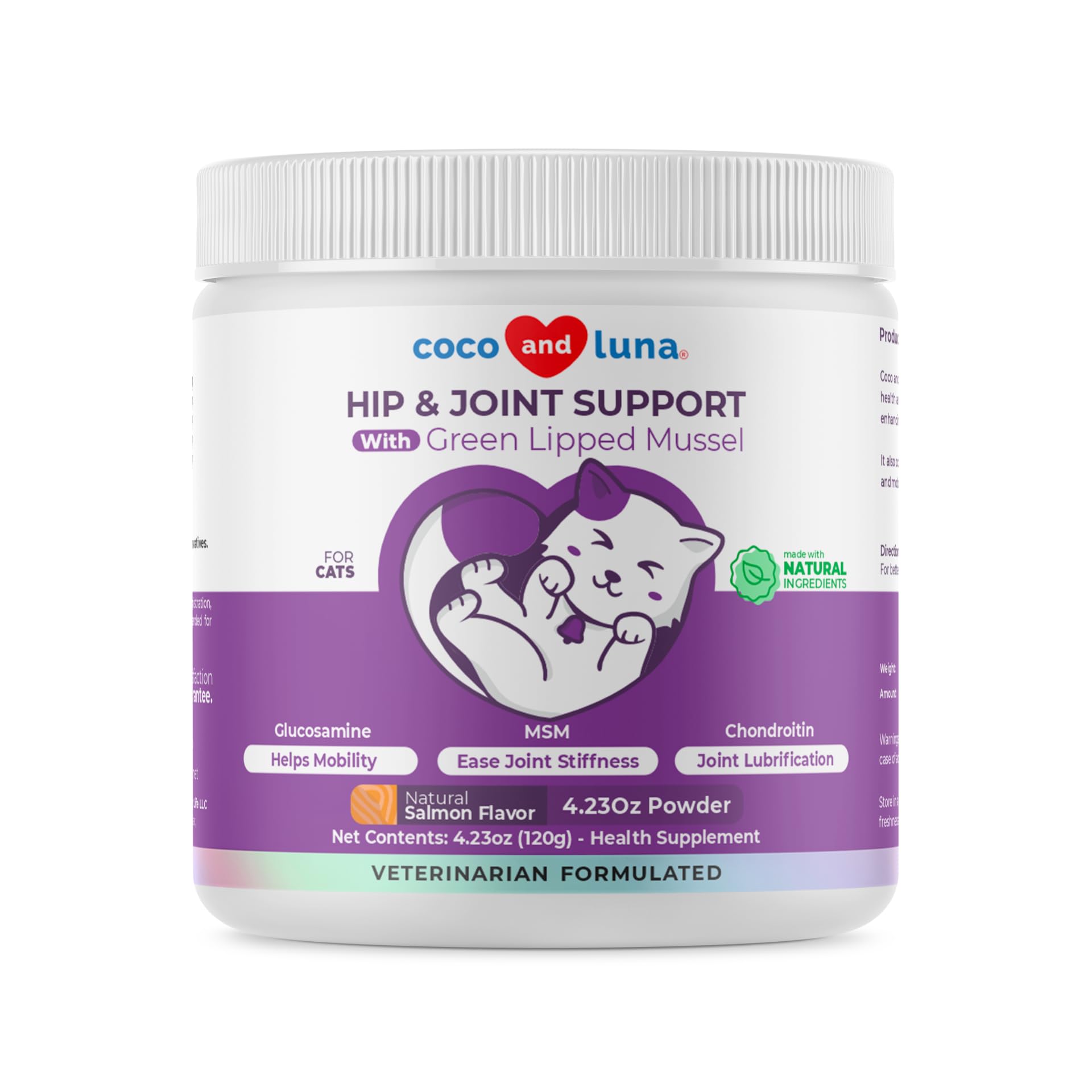 Coco and Luna Hip & Joint Powder for Cats shown in a front product view.
