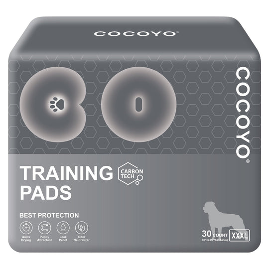 COCOYO charcoal dog pee pad shown from the front with its dark surface visible.