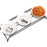 COMESOON raised cat bowls shown together with the stainless steel stand.