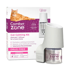 Comfort Zone cat calming starter kit with one plug-in diffuser and one refill.