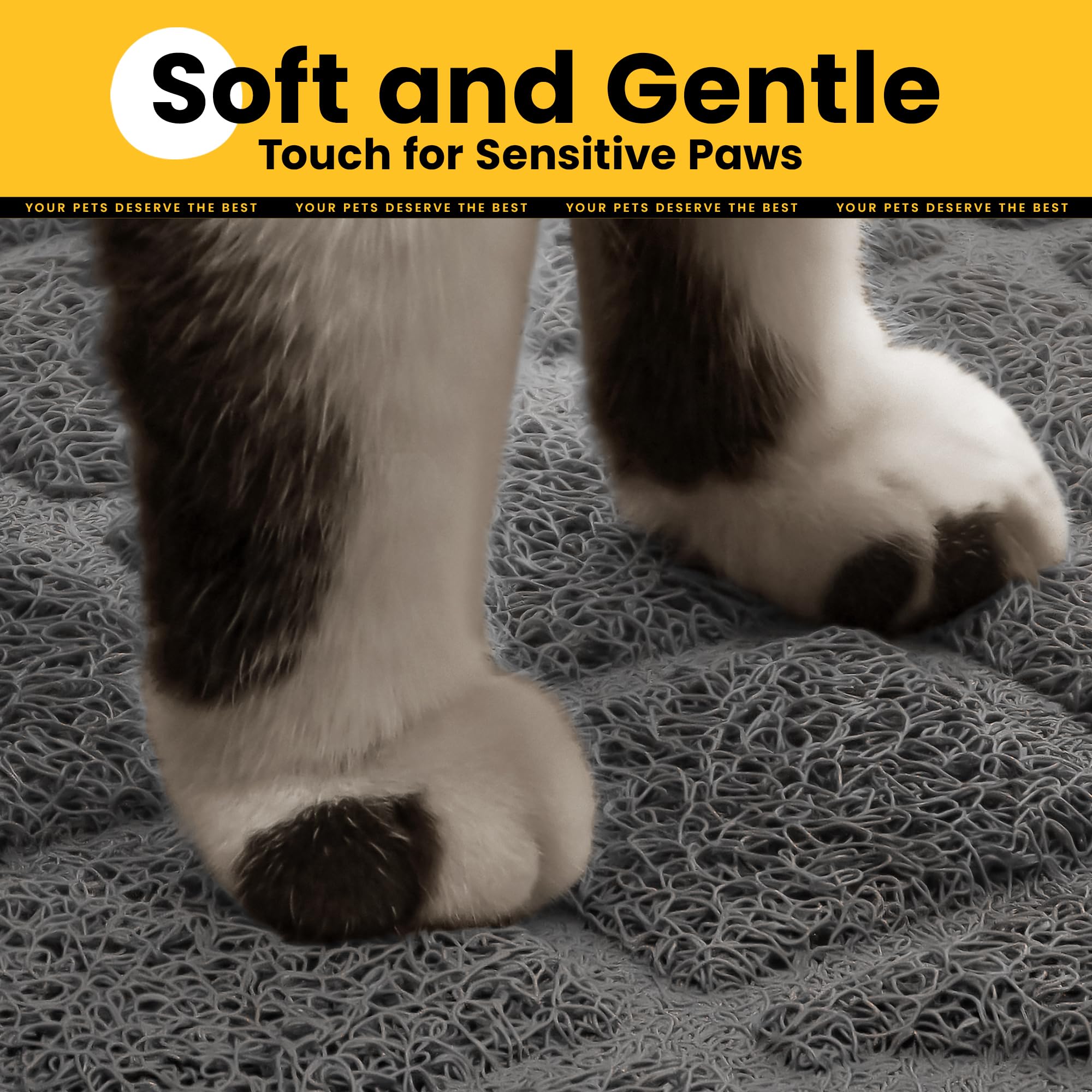 Conlun cat litter mat in use as a cat steps across its mesh surface.