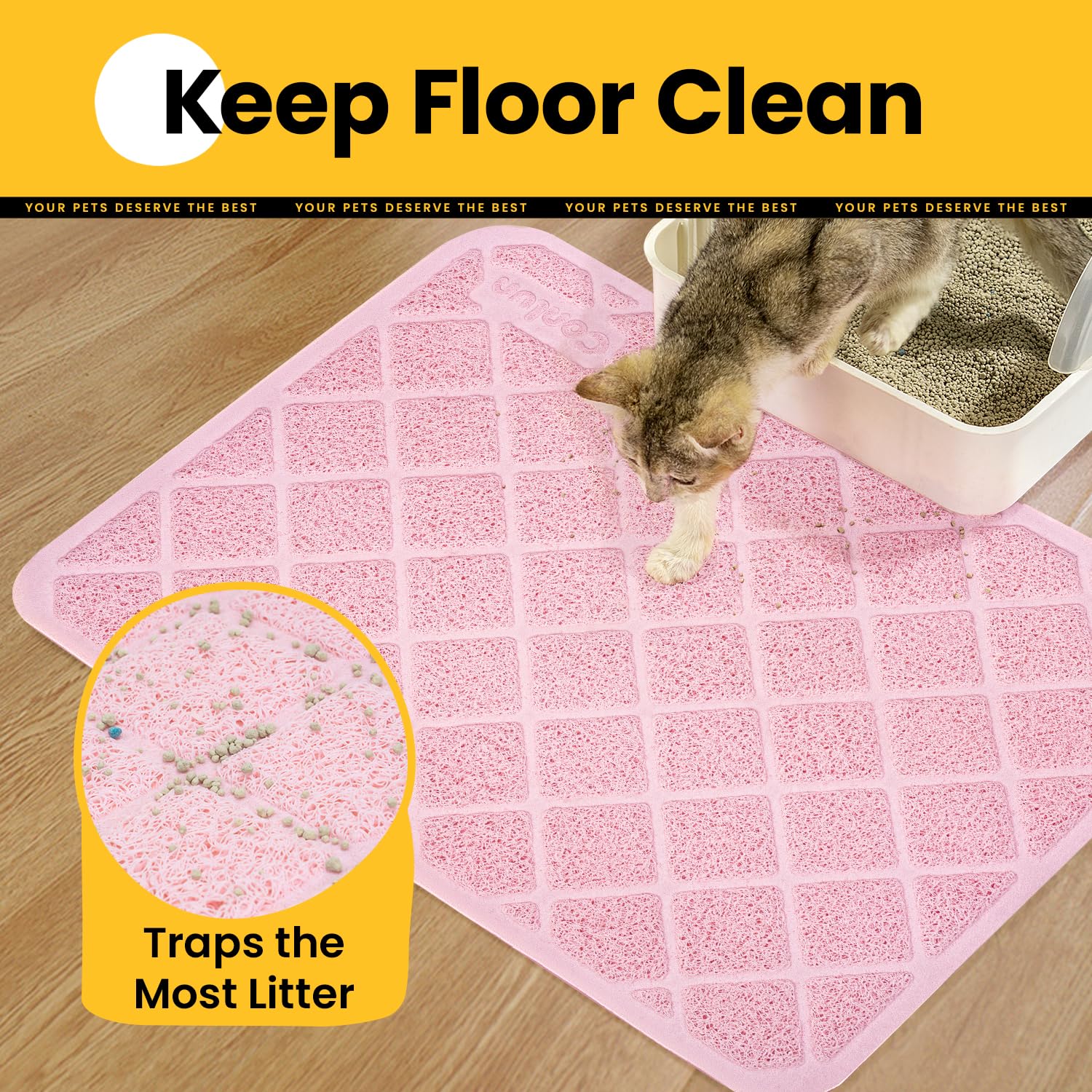 Conlun Cat Litter Mat close-up showing the deep grooves in its grid surface.