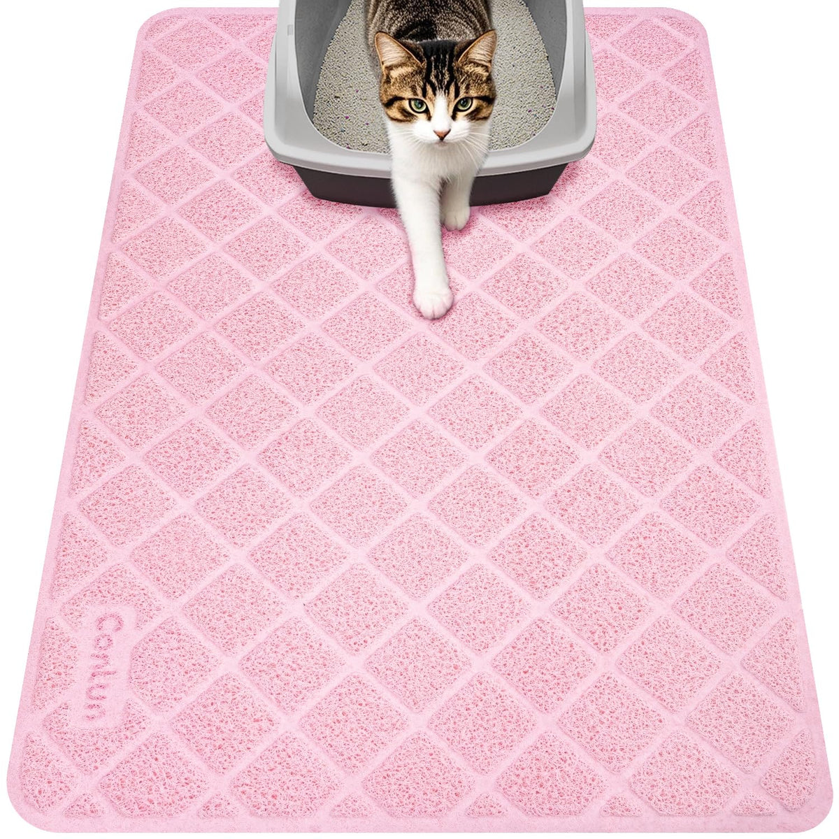 Conlun Cat Litter Mat shown from the front in pink.