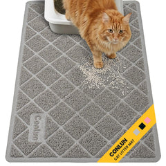 Conlun cat litter mat shown from the front, displaying its gray rectangular grid surface.