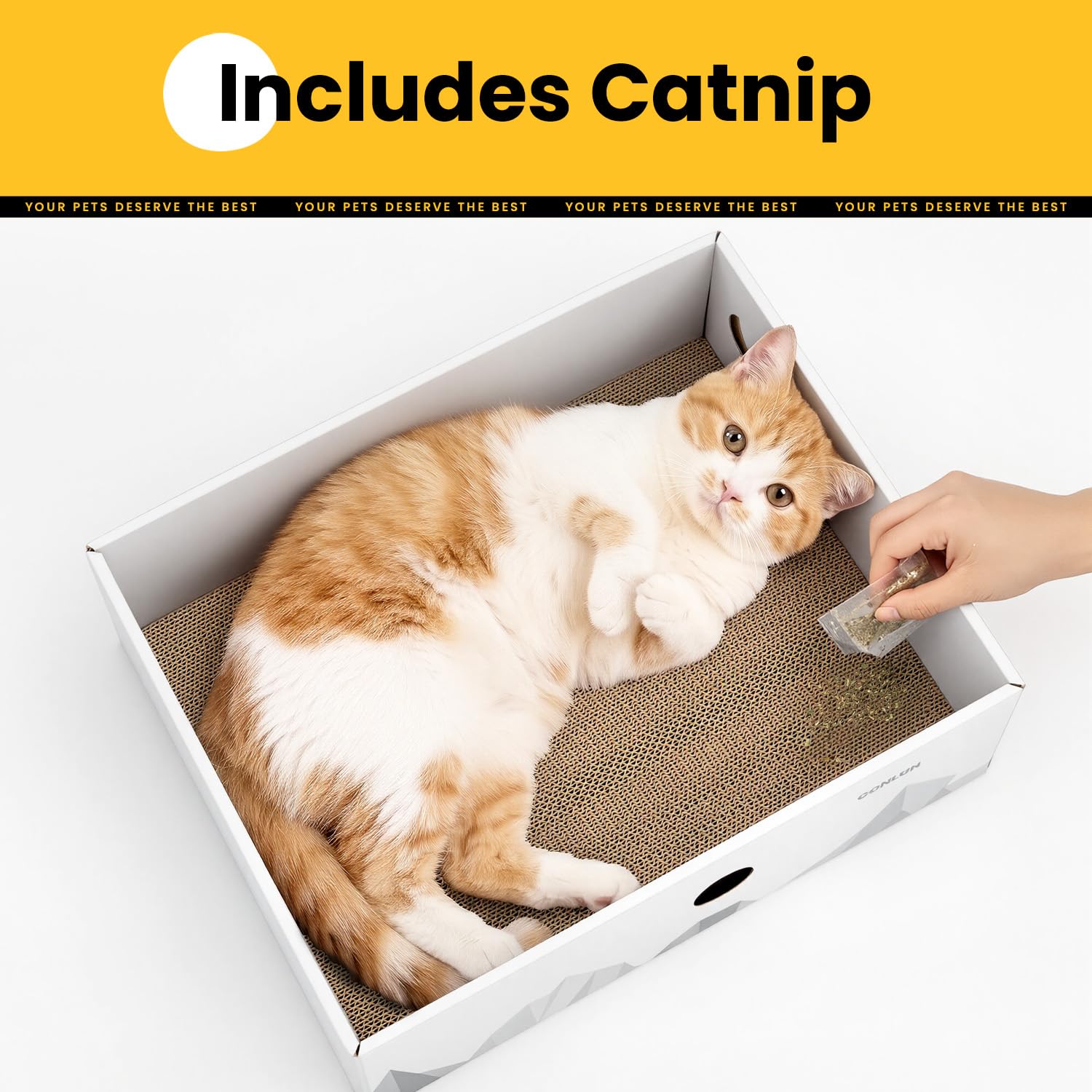 Recycled cardboard construction of the Conlun Cat Scratcher Box.