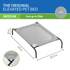 Coolaroo elevated dog bed shown supporting a dog at rest.