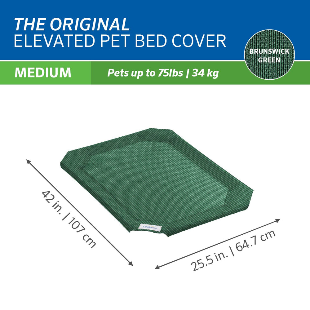 Coolaroo pet bed replacement cover fitted on an original elevated pet bed.