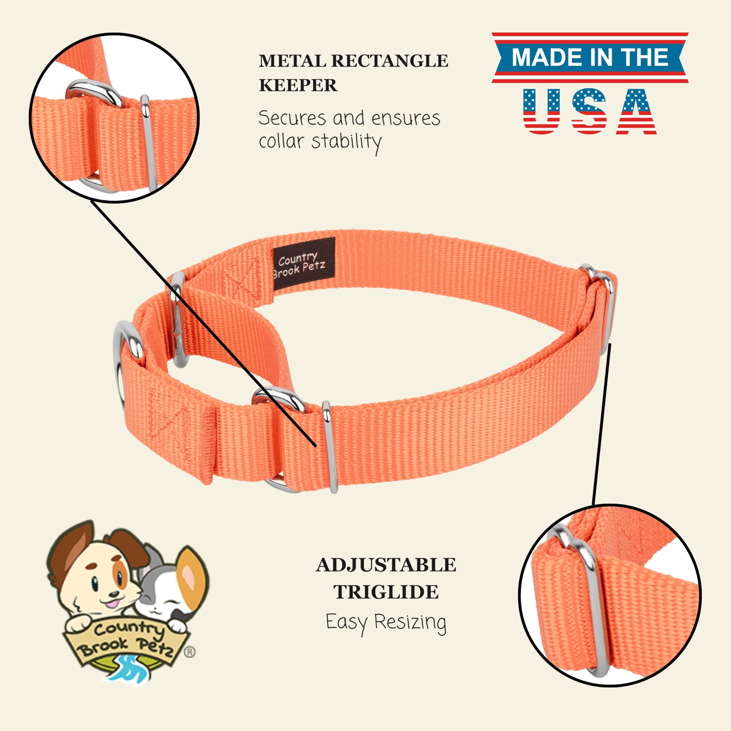 Country Brook Design martingale dog collar shown from a side angle.