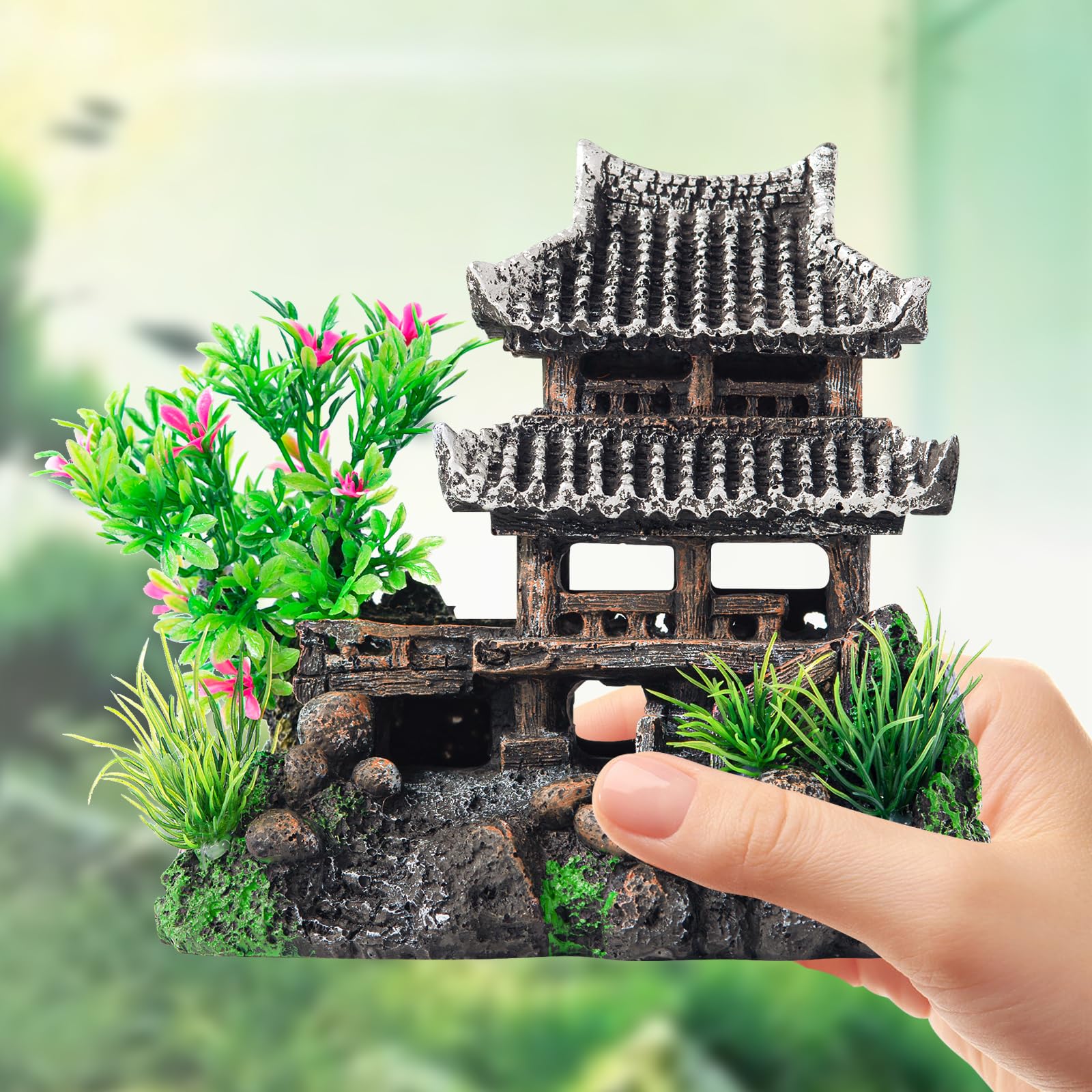 CousDUoBe resin aquarium decoration castle shown from a side angle.
