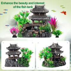 CousDUoBe resin aquarium decoration set with its eight included plants.
