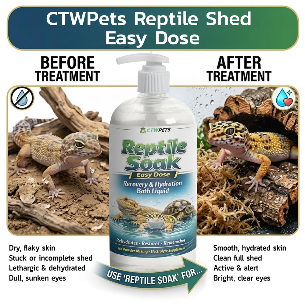 CTWPets Reptile Electrolyte Soak liquid formula shown in close-up.