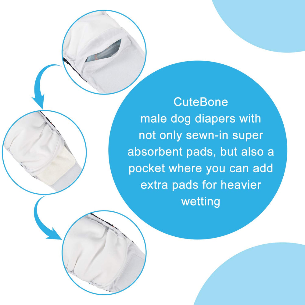 CuteBone male dog diaper detail showing the pocket for an extra pad.