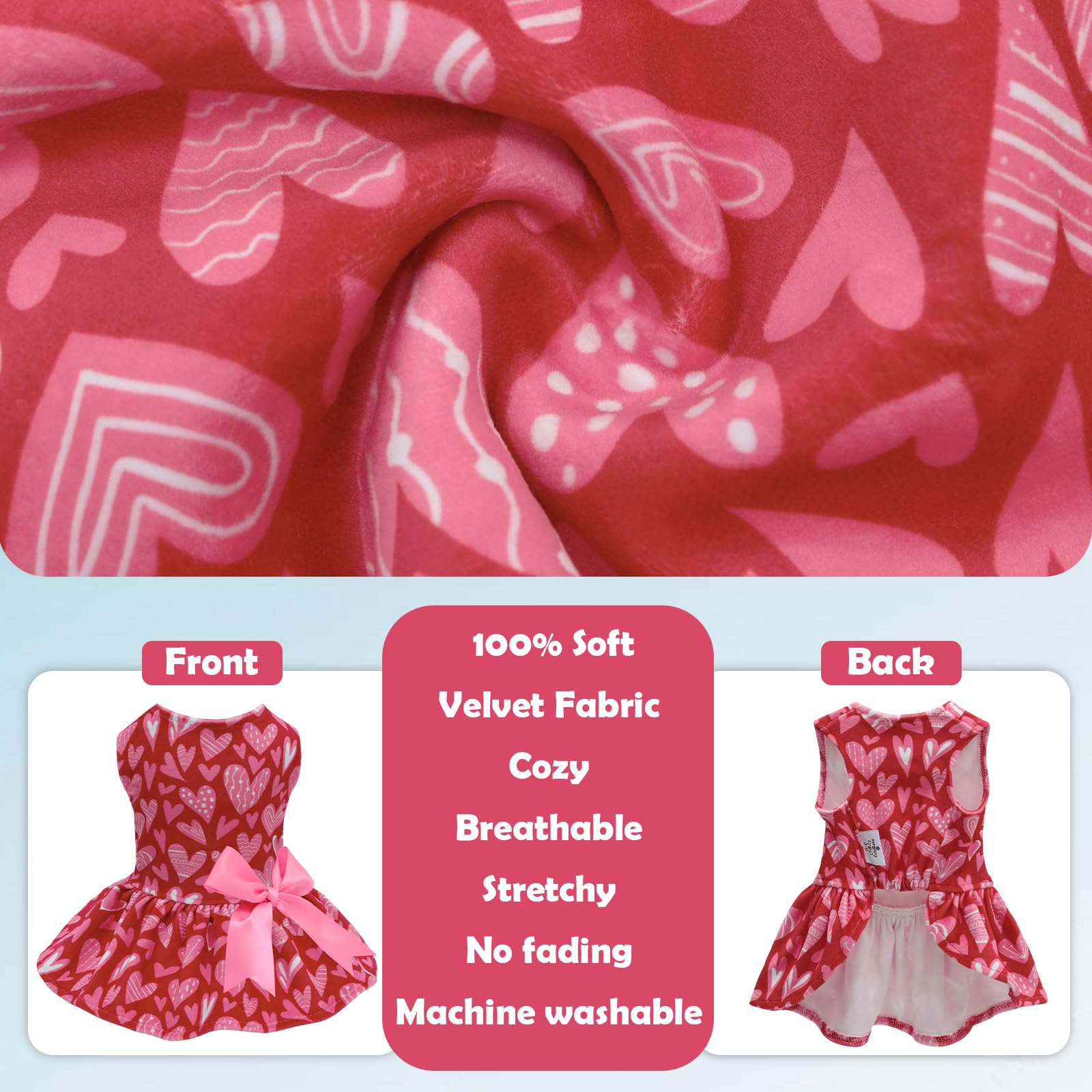 Close-up of the velvet fabric on a CuteBone dog dress.