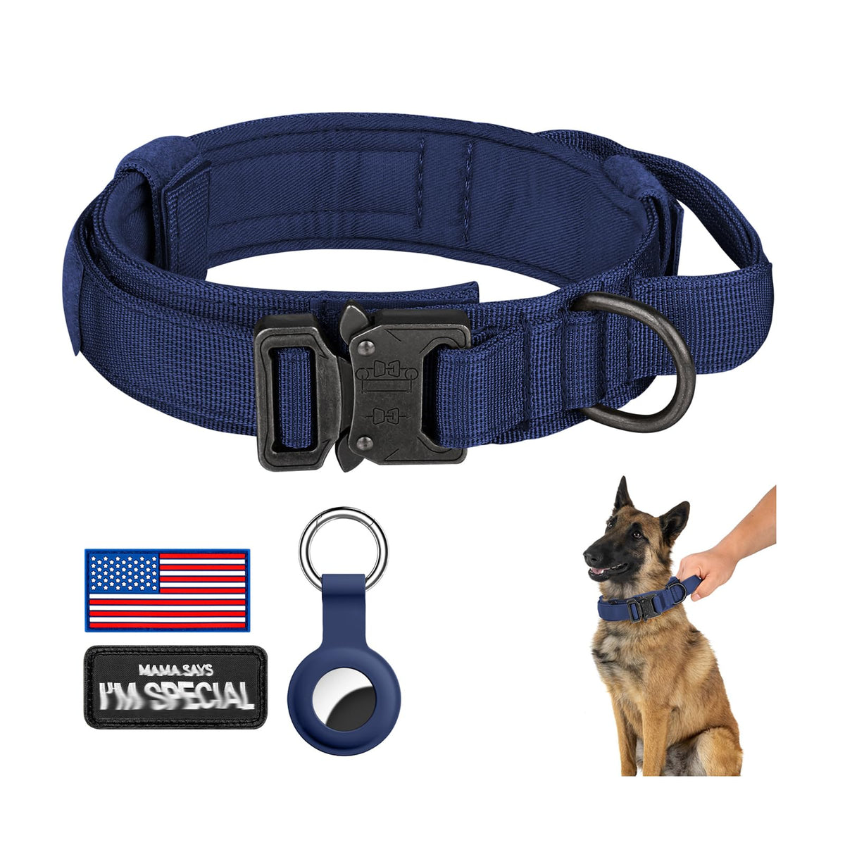 DAGANXI Tactical Dog Collar shown from the front in Midnight Blue.
