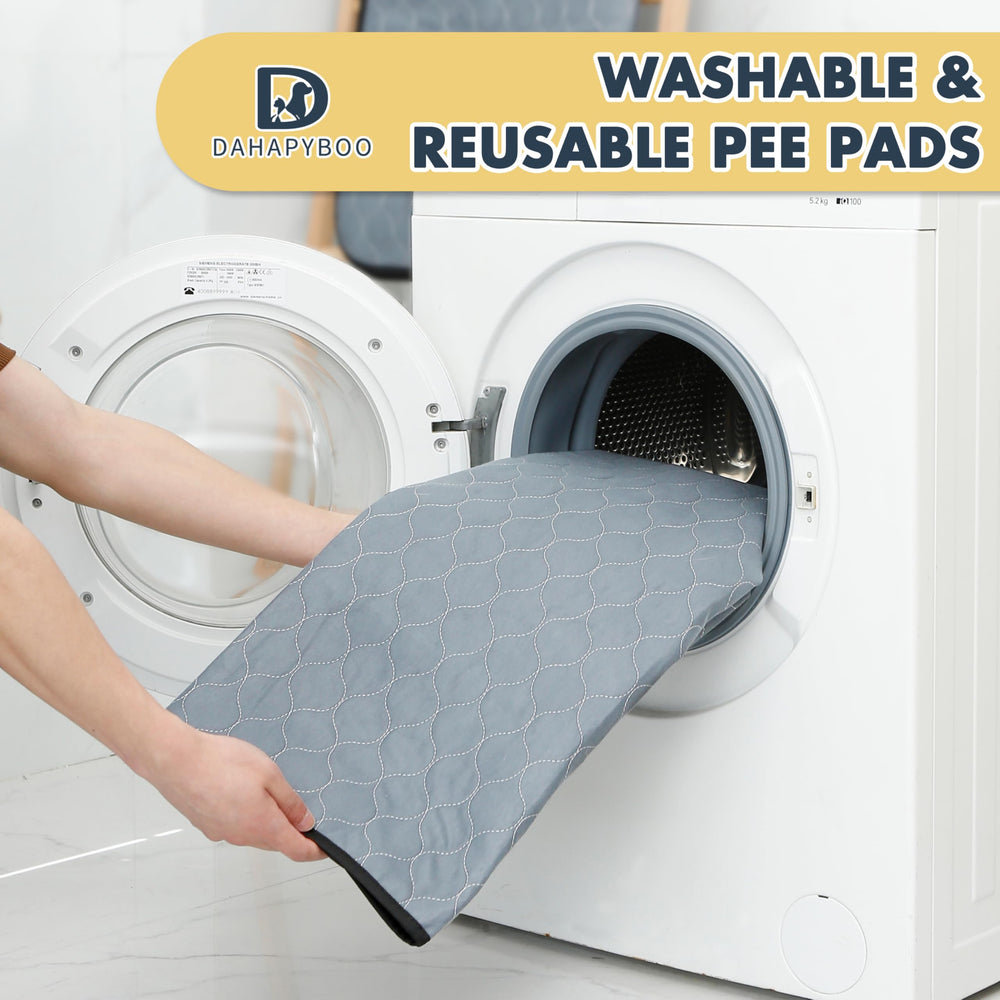 DAHAPYBOO washable dog pee pads shown together as a four-pad set.