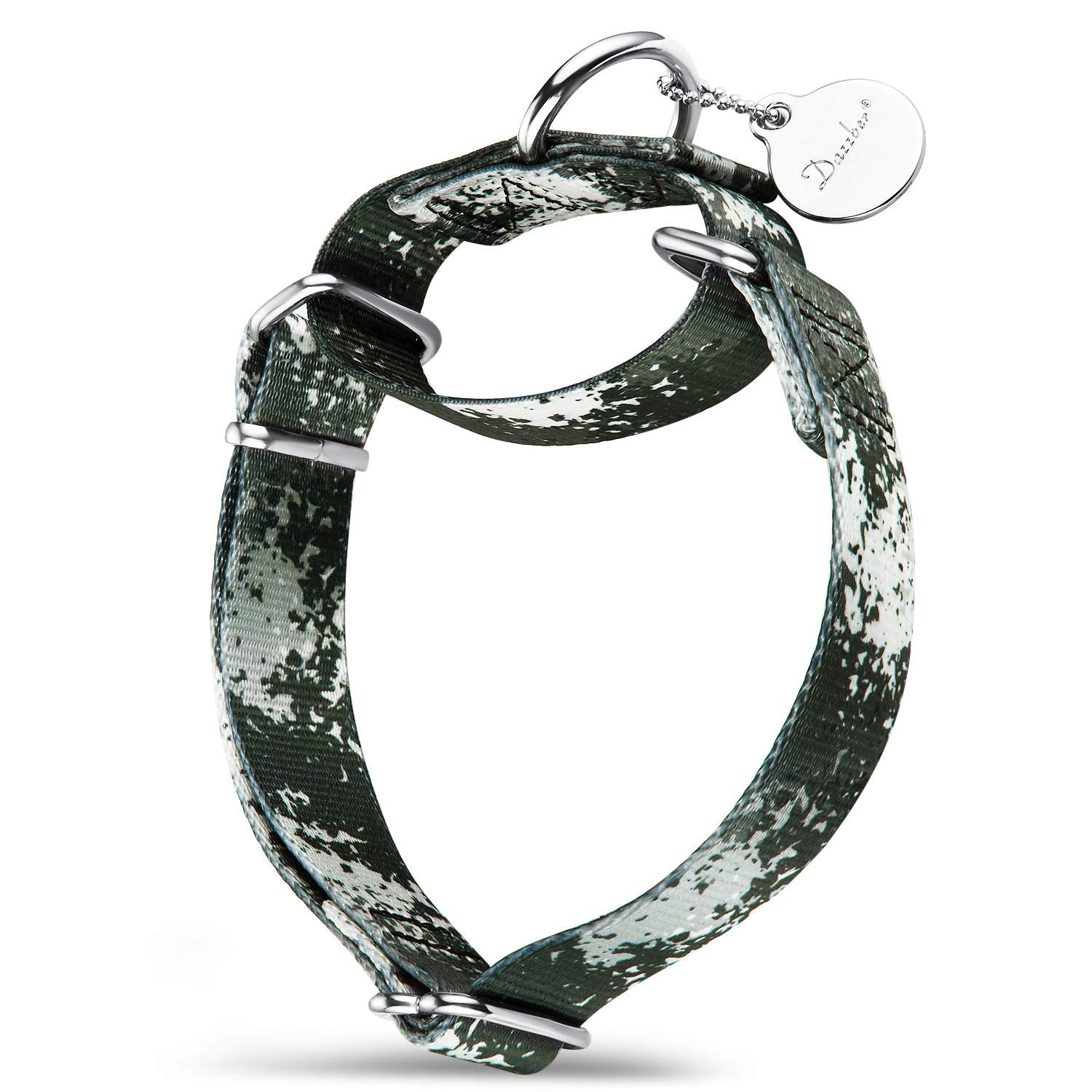 Dazzber martingale collar shown from the front in the Jungle Camo pattern.