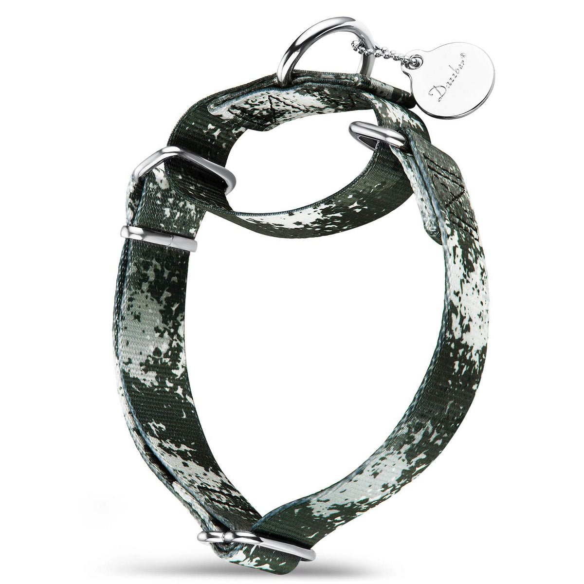 Dazzber martingale collar shown from the front in the Jungle Camo pattern.