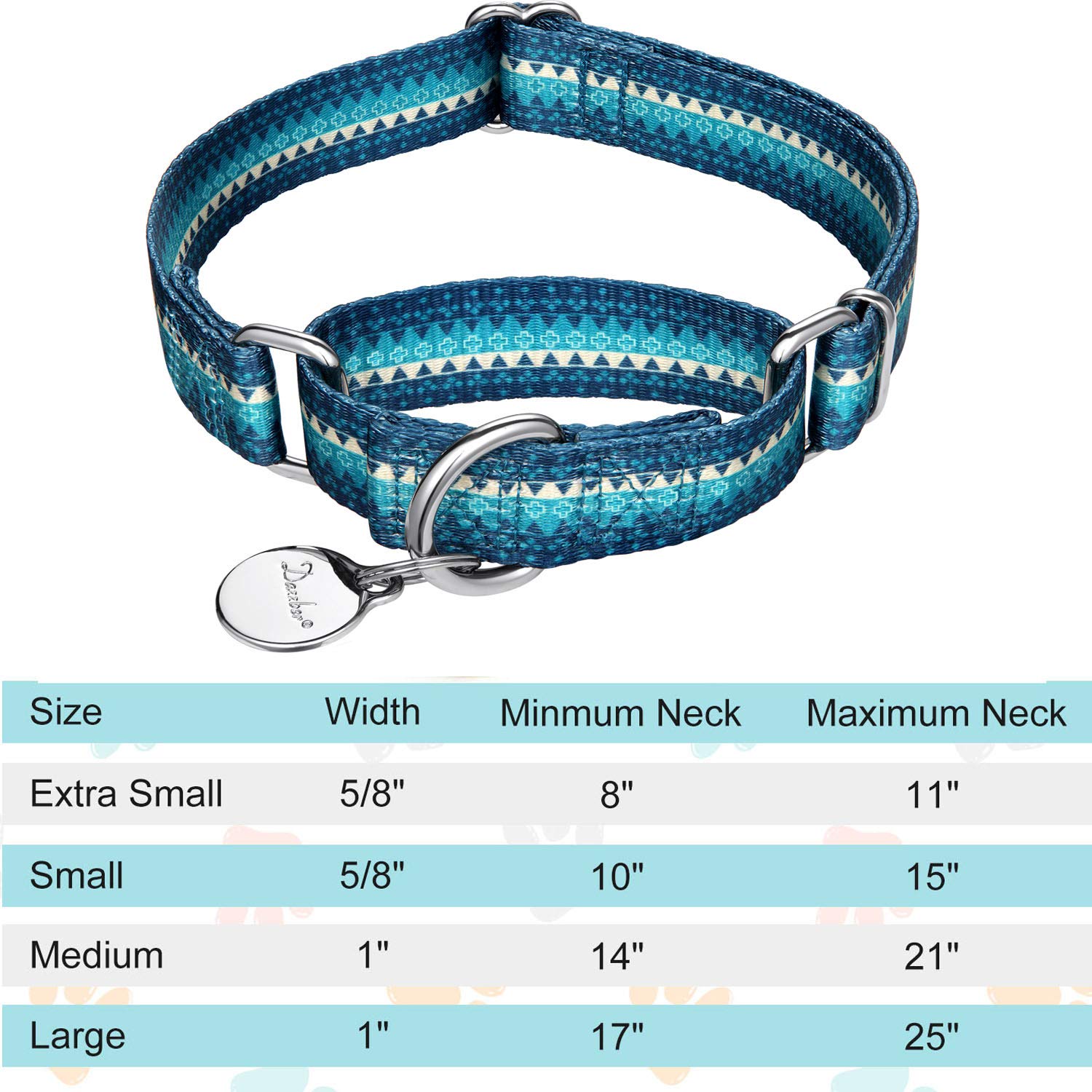 Dazzber martingale dog collar with its geometric pattern in close-up.