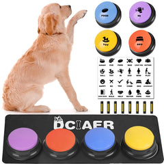 DCIAER dog buttons shown from the front as a four-button communication set.