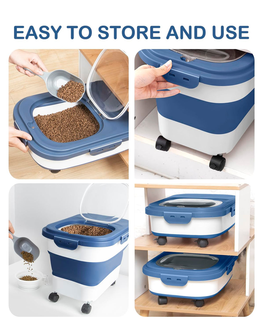DDMOMMY pet food storage container with its detachable wheels.