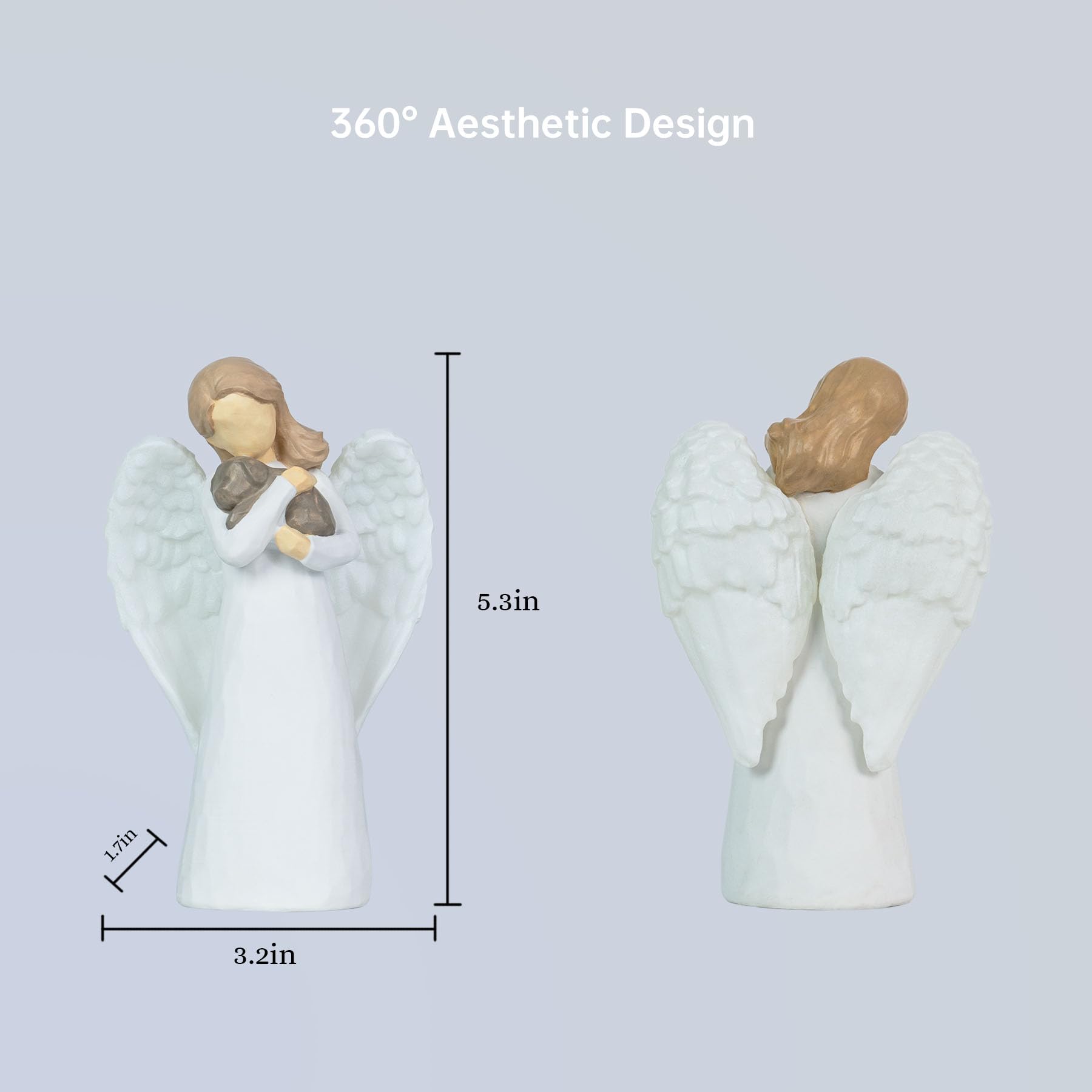 DecorSmart dog remembrance angel showing its light and automatic timer feature.