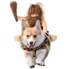 DELIFUR dog cowboy costume showing the primitive man rider design from the front.
