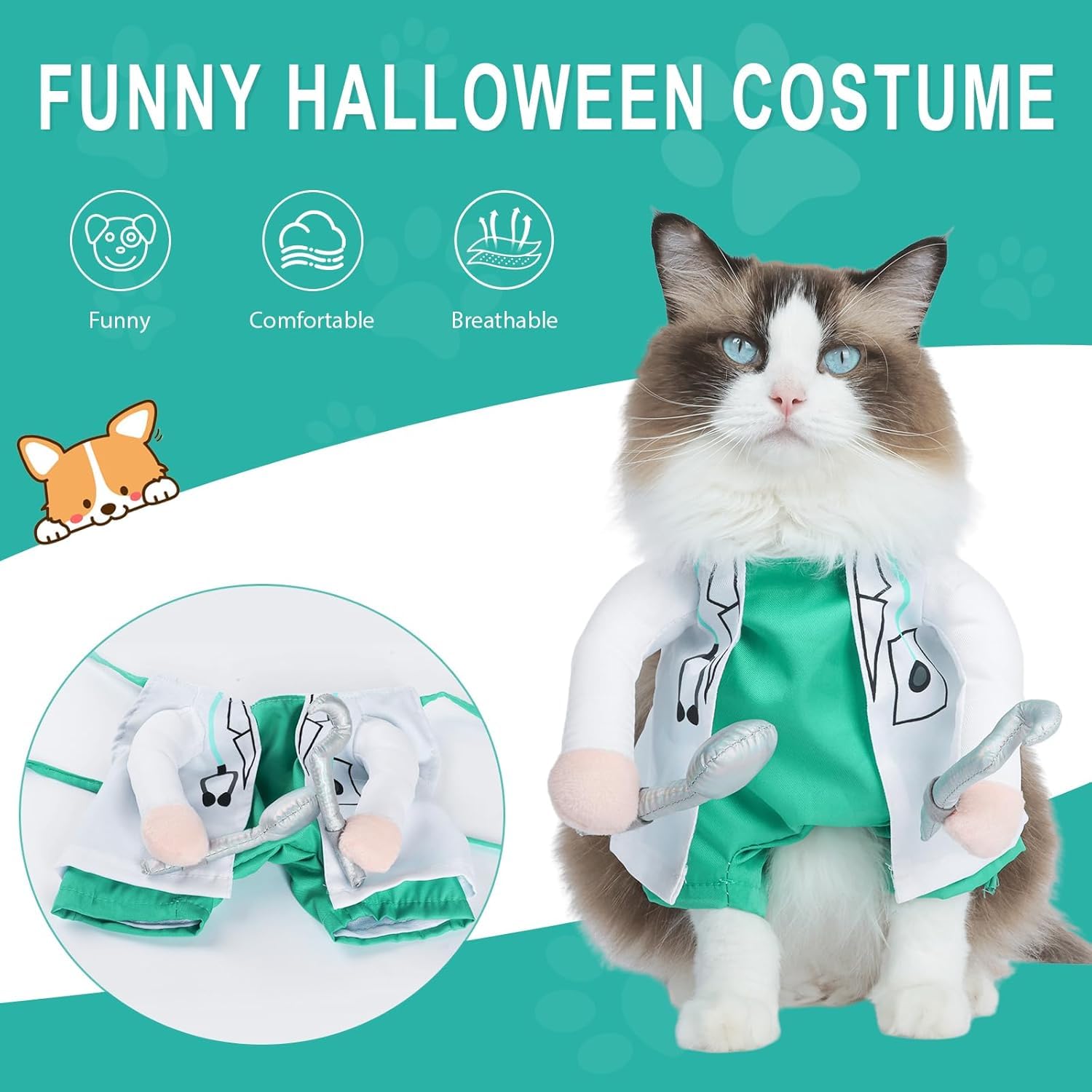 DELIFUR Dog Dentist Costume shown from another angle to display its outfit shape.