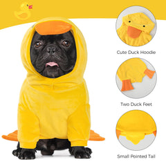 DELIFUR dog duck costume close-up showing its elastic polyester fabric.