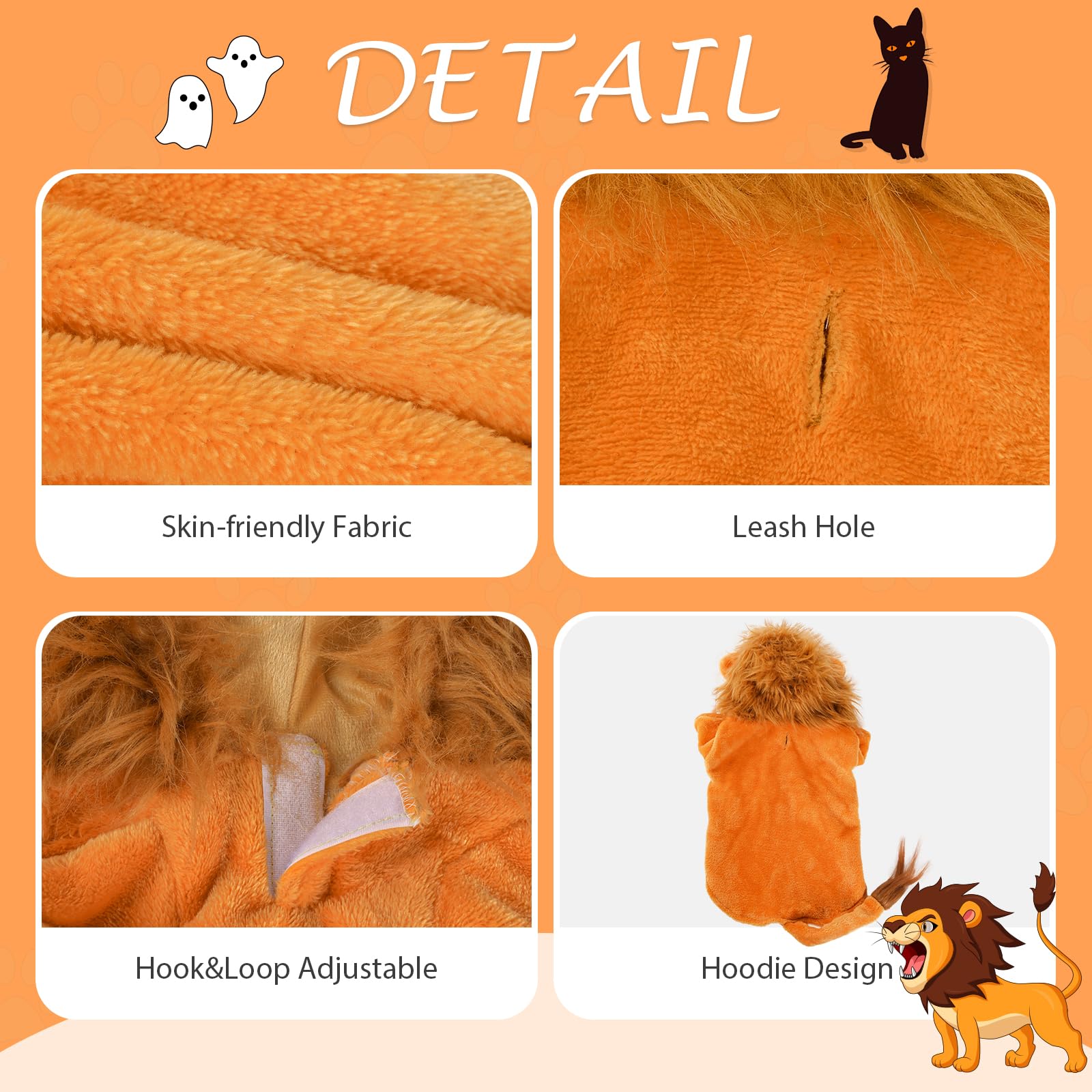 DELIFUR dog lion costume detail showing the opening for leash access.